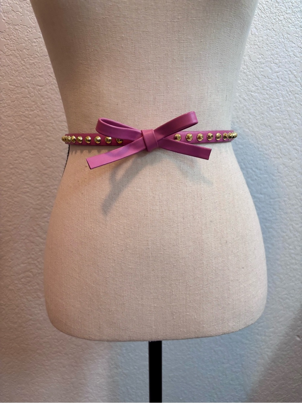 Prada Pink Leather Bow Belt with Gold Studs